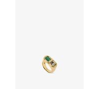 Astley Clarke Womens Astley Clarke x Laura Jackson Signet 18ct Yellow Gold-Plated Silver, Malachite, Dalmatian Jasper and White Sapphire Ring Yellow Gold Plated L