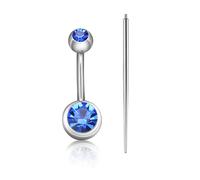 ASTM F136 Hypoallergenic G23 Titanium 14G Internally Threaded Belly Button Rings Petite Navel Ring Colorful CZ Belly Bars 10mm for Women Body Piercing Jewelry With Changing Tool Tapper, Titanium, no