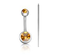 ASTM F136 Hypoallergenic G23 Titanium 14G Internally Threaded Belly Button Rings Petite Navel Ring Yellow CZ Belly Bars 10mm for Women Body Piercing Jewelry With Changing Tool Tapper
