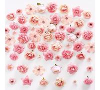 ASTNIC 100 PCS Artificial Flower Heads, Fake Flowers for Cake Decoration with 9 Styles, Mini Pink Flower Heads for DIY Crafts, Hair Accessories for Girls, Gift Wrap, Wedding & Home Decoration