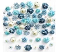 ASTNIC 100 PCS Artificial Flower Heads, Mini Flowers for Edible Cake Decorations, Blue Faux Flowers for DIY Crafting, Silk Roses Daisy Fake Floral for Wedding Party Wall Home Decor, Hair Accessories