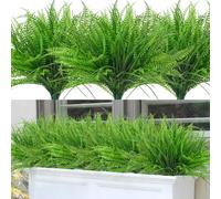 ASTNIC 12pcs Artificial Plants Outdoor, Fake Boston Ferns Wheat Grass Shrub Bushes, UV Resistant Plastic Greenery Grass for Home Garden Window Boxes Indoor Outside Decor