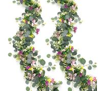 ASTNIC 2 Pack 5.68 FT Artificial Daisy Garland with 3D Butterfly, Hanging Fake Flowers Greenery Eucalyptus Garland Floral Vines for Wedding Table Home Room Spring Summer Decor