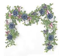 ASTNIC 2 Pack 5.9FT Artificial Eucalyptus Flower Garland with 3D Butterfly and Rose, Fake Hanging Plants Floral Vines Greenery Roses Garland for Wedding Backdrop Arch Wall, Home Garden Party Decor