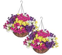 ASTNIC 2 Set Home Decoration Multicolored Artificial Flowers DIY Chain Hanging Basket, Eucalyptus Morning Glory Fake Hanging Plant Spring Silk Flowers for Garden Ornaments Outdoor, Window, Front Door