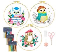 ASTNIC 3PCS Embroidery Kit for Adults Beginners, DIY Cross Stitch Kits with Owl Pattern, Hoop, Threads, Needles, Starter Stitch Craft Set, Craft Embroidery Kits for Room Decor, Gifts for Women