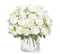 ASTNIC 4 Bunches Artificial Peony Silk Flowers, Fake Flowers, Artificial Flowers for Home Decoration, Flower Bouquet, Faux Peonies Floral for Bride Wedding, Vase, Table Centrepiece, Room Decor