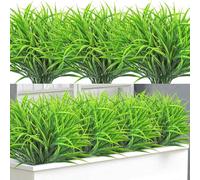 ASTNIC 8pcs Artificial Grass Plants Outdoor 15.7in Fake Grass Greenery Stems UV Resistant Faux Plastic Plants Shrubs for Spring Summer Home Window Garden Patio Box Pathway Front Porch Decor (Green)