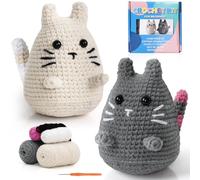 ASTNIC Crochet Kits for Beginners Adults, 2 Pack Cute Cats Amigurumi Crochet Kit with Yarn, Hooks & Step-by-Step Video Tutorials, Complete DIY Starter Kit with Keychain, Crafts for Adults, Gifts