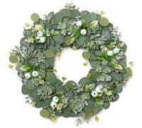 ASTNIC Spring Door Wreath for Front Door, 18 inch Artificial Wreaths with Eucalyptus Greenery Foliage, Lifelike Door Wreaths Outdoor All Year Ramadan Decorations for Home, Fireplace, Farmhouse Decor