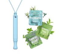 ASTOFLI Anxiety Breathing Necklace with Resistance: Blue Herbal Flavoured Air Metal Breathlace with Resistance Filter Natural Essential Oil Breath Breathing Necklace Stress Anxiety Relief Chain