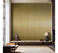 Aston Bs Acoustic Wood Slat Wall Gold Panels 240 x 60cm - Premium Sound Absorbing & Fire Retardant 3D Slat Wall Panels for Studio, Living Room, Home Cinema, Wall Decoration- Gold