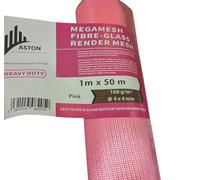 Aston BS Pink Fibreglass Render Mesh 160gsm - 1m x 50m (50m²) Heavy Duty, High Tensile Strength Reinforcing Mesh Roll for Plastering, Rendering, Concrete & Crack Repair- Alkali Resistant
