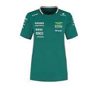 Aston Martin F1 2025 Women's Team Tshirt Green | Round neck crew collar with BOSS stripe detail, AMR25 logo on lower back, Officially licensed