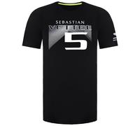 Aston Martin Men's Sebastian Vettel Driver Short Sleeve Crew Neck Black T-Shirt | Size: Small Aston Martin Black S