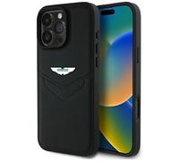Aston Martin Victory Design Genuine Leather Black Logo Metal Apple iPhone 16 Pro