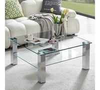 aston square clear glass coffee table with chrome legs