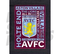 Aston Villa FC Old Crest Word Poster Framed A2