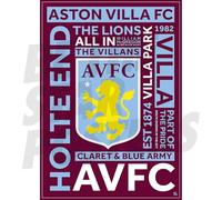 Aston Villa FC Old Crest Word Poster Unframed A4