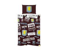 FOCO Aston Villa FC Patch Single Duvet Cover, Official Football Club Bedding, Claret and Blue Design