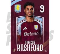 Aston Villa FC Rashford 24/25 Headshot Poster Unframed A3
