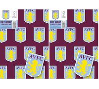 Aston Villa FC Wrapping Paper 2 Sheets 2 Tags, Aston Villa Football Gift Wrap (Pack of 2)