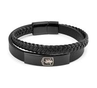 Aston Villa Official Mens Leather Bracelet - Twin Strap Black IP Wristband with Engraved Crest - Secure Magnetic Clasp - Ideal AVFC Football Gift