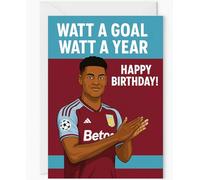 Aston Villa Ollie Watkins Birthday Card - “Watt A Goal” Pun Design - Claret and Blue Football Greeting Card - Happy Birthday, Blank Inside with Envelope