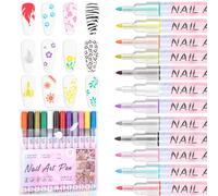 ASTONFOG 12 Pcs Nail Art Pens Set 3D Nail Polish Pens Quick Dry Nail Art Macaron Color Nail Art Drawing Special Nails Art Design Manicure Nail Pens for Home