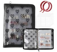 ASTONFOG Press On Nail Storage Organizer Binder with 8 Insert Pages - A5 Size & Double Sized Tapes, Press on Nails Display Storage Book, Reusable Fake Nail Swatch Collecting Book (Black)