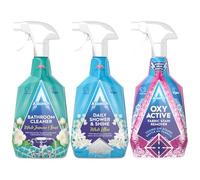 Astonish 3 Piece Bathroom Cleaning Giftset Bundle - Bathroom Cleaner 750ml, Daily Shower Shine Spray 750ml, Oxy Active Stain Remover - Powerful Limescale & Soap Scum Remover