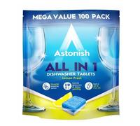 Astonish All In 1 Powerful Cleaning Dishwasher Tablets with Salt and Rinse Aid, Mega Pack of 100 Tablets, Lemon Fresh