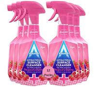 Astonish Antibacterial Surface Cleanser, 750ml, Pink, X12 Pack, Multi-Purpose Disinfectant Spray, Kills 99.9% Germs, for Kitchen, Bathroom, Home, Vegan, Cruelty-Free, Fast-Acting Cleaning Spray