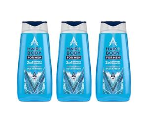 Astonish Invigorating 2 in 1 Shower + Shampoo for Men, Cleanse and Nourish, Ocean Fresh, 3 x 400ml