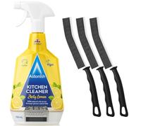 Astonish Powerful Kitchen Degreaser Spray - Lemon Multi-Surface Cleaner for Tough Grease, Daily Kitchen Cleaning, Vegan & Cruelty-Free with 3 Free Deep Cleaning Brushes