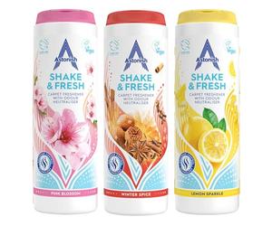 Astonish Shake & Fresh Trio Lemon Pink Peony Winter Spice Carpet Fresheners with Malodour Control Technology - Odor Neutralizing Powder Variety Pack for Dry Carpets Long-Lasting Home Fragrance