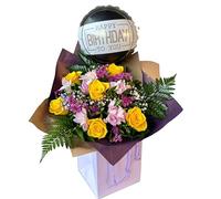 Astonishing Fresh Bouquet Yellow Roses Purple Limonium, Bright Flowers | Distinctive Floral Celebration Birthdays, Thank You, Anniversary, Autumn Arrangement, Mum (Birthday)