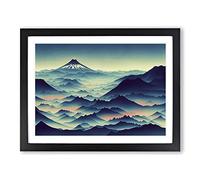 Astonishing Japanese Mountains Framed Wall Art Print A2 Black