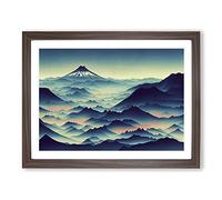 Astonishing Japanese Mountains Framed Wall Art Print A2 Walnut