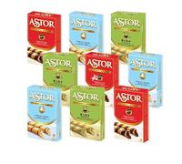 Astor Assorted Wafer Rolls 3 Flavours (9 Pack) 40g - Chocolate, Vanilla & Green Tea Crispy Cream Filled Biscuit Snack