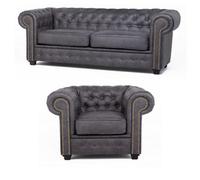 Astor Chesterfield Style Sofa Set 2+1 Seater Armchair Astor Grey Faux Leather