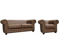Astor Chesterfield Style Sofa Set 3+1 Seater Armchair Brown Faux Leather