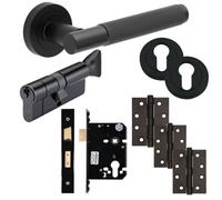 Astor Knurled Matt Black Door Handle Pack With Euro Cylinder & Hinges