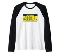 Astor Place NY New York Manhattan Neighborhood License Plate Raglan Baseball Tee