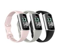 Astorgos 3 Pack Slim Straps Compatible with Fitbit Charge 6/Charge 5 for Women Men, Soft TPE Watch Strap Thin Band Replacement Wristband, Black/Rock Gray/Sand Pink