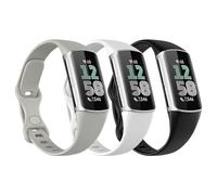 Astorgos 3 Pack Slim Straps Compatible with Fitbit Charge 6/Charge 5 for Women Men, Soft TPE Watch Strap Thin Band Replacement Wristband, Black/Rock Gray/White