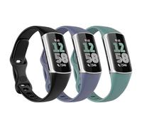 Astorgos 3 Pack Slim Straps Compatible with Fitbit Charge 6/Charge 5 for Women Men, Soft TPE Watch Strap Thin Band Replacement Wristband, Black/Pine Green/Blue Gray