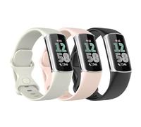 Astorgos 3 Pack Straps Compatible with Fitbit Charge 6/Fitbit Charge 5 for Women Men, Soft TPE Watch Strap Replacement Band, Black/Moon Whtte/Sand Pink