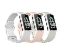 Astorgos 3 Pack Straps Compatible with Fitbit Charge 6/Fitbit Charge 5 for Women Men, Soft TPE Watch Strap Replacement Band, Sand Pink/Moon Whtte/White