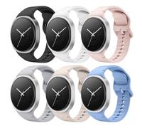 Astorgos 6 Pack Sport Straps Compatible with Samsung Galaxy Watch 8 Strap 40mm 44mm/Galaxy Watch 8 Classic 46mm, No Gap Soft Silicone Band for Men Women, S/M, BLK+W+LG+PK+LB+STL